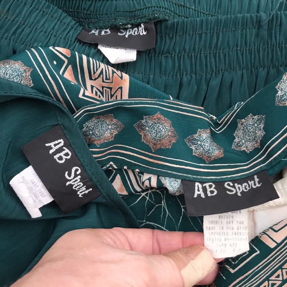 AB Sport 3 pc Green Geometric Pants Set Jacket Top - Picture 5 of 11
